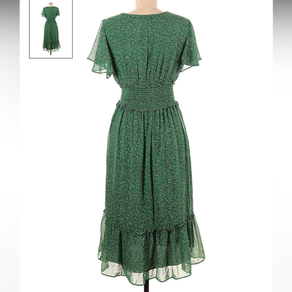 Max Studio like new Small Midi Flutter Sleeve Smocked Dress Green floral - Picture 3 of 3